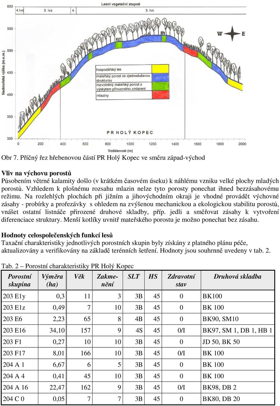 Na rozlehlých plochách při jižním a jihovýchodním okraji je vhodné provádět výchovné zásahy - probírky a prořezávky s ohledem na zvýšenou mechanickou a ekologickou stabilitu porostů, vnášet ostatní