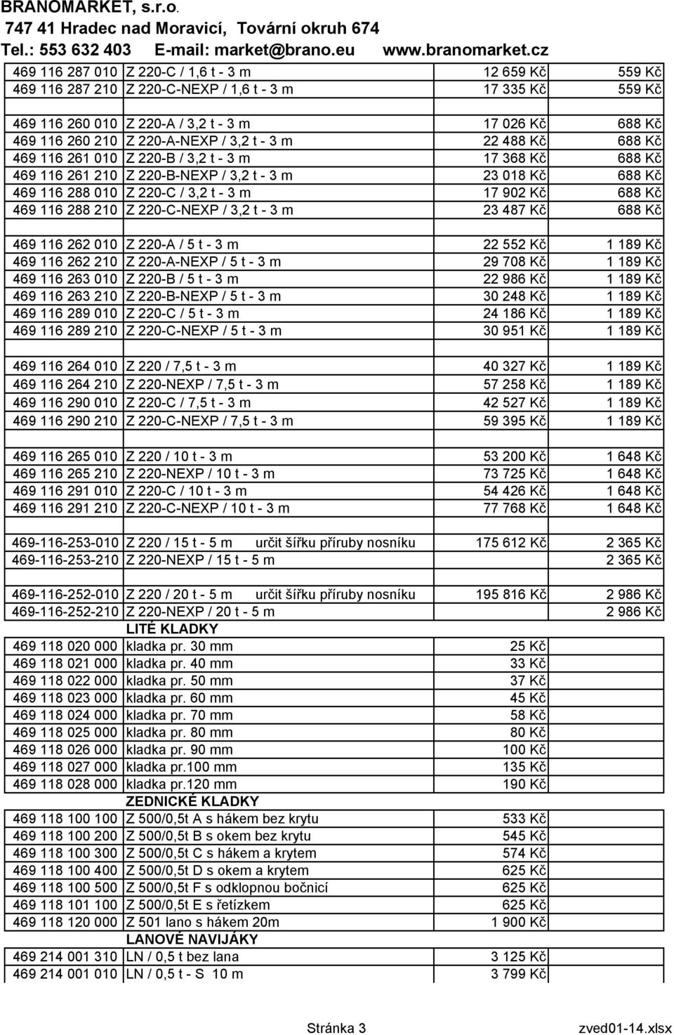 Kč 469 116 288 210 Z 220-C-NEXP / 3,2 t - 3 m 23 487 Kč 688 Kč 469 116 262 010 Z 220-A / 5 t - 3 m 22 552 Kč 1 189 Kč 469 116 262 210 Z 220-A-NEXP / 5 t - 3 m 29 708 Kč 1 189 Kč 469 116 263 010 Z