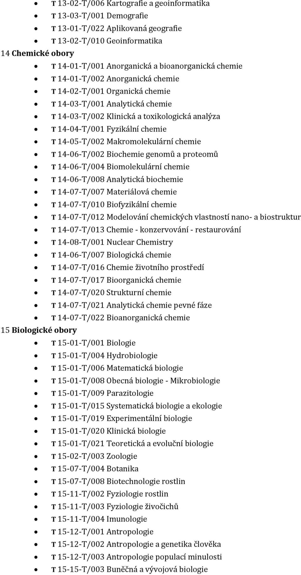 Makromolekulární chemie T 14-06-T/002 Biochemie genomů a proteomů T 14-06-T/004 Biomolekulární chemie T 14-06-T/008 Analytická biochemie T 14-07-T/007 Materiálová chemie T 14-07-T/010 Biofyzikální