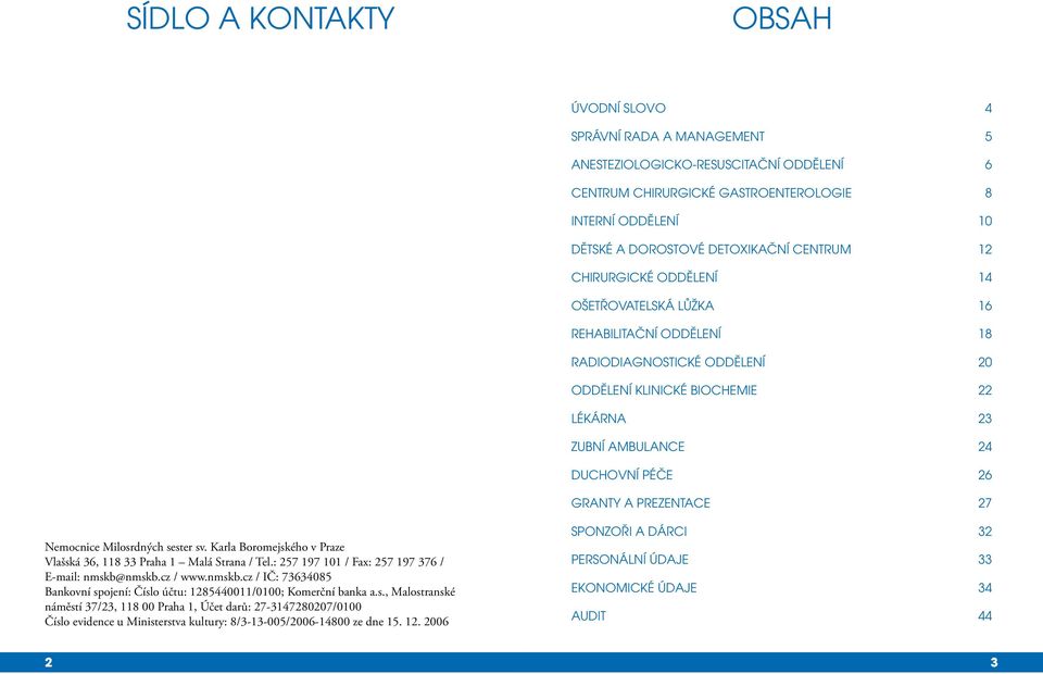 A PREZENTACE 27 Nemocnice Milosrdných sester sv. Karla Boromejského v Praze Vlašská 36, 118 33 Praha 1 Malá Strana / Tel.: 257 197 101 / Fax: 257 197 376 / E-mail: nmskb@