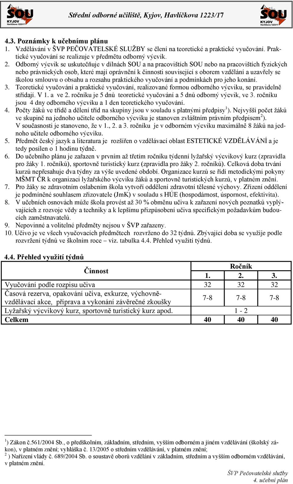 školou smlouvu o obsahu a rozsahu praktického vyučování a podmínkách pro jeho konání. 3. Teoretické vyučování a praktické vyučování, realizované formou odborného výcviku, se pravidelně střídají. V 1.