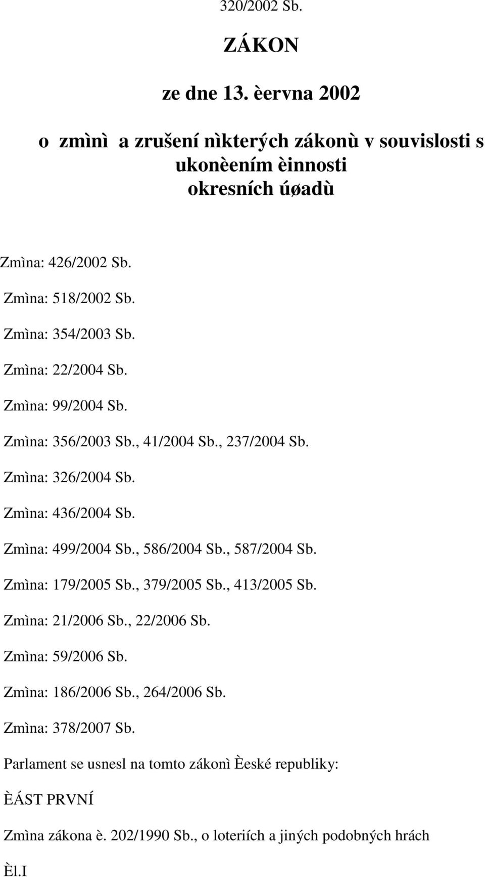 Zmìna: 436/2004 Sb. Zmìna: 499/2004 Sb., 586/2004 Sb., 587/2004 Sb. Zmìna: 179/2005 Sb., 379/2005 Sb., 413/2005 Sb. Zmìna: 21/2006 Sb., 22/2006 Sb.