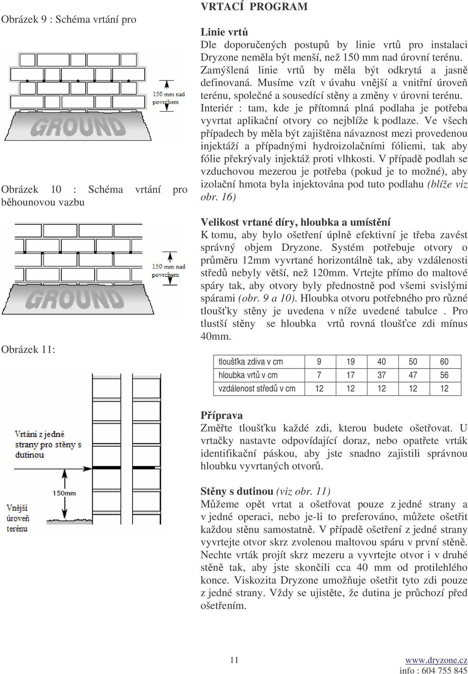 Interiér : tam, kde je pítomná plná podlaha je poteba vyvrtat aplikaní otvory co nejblíže k podlaze.