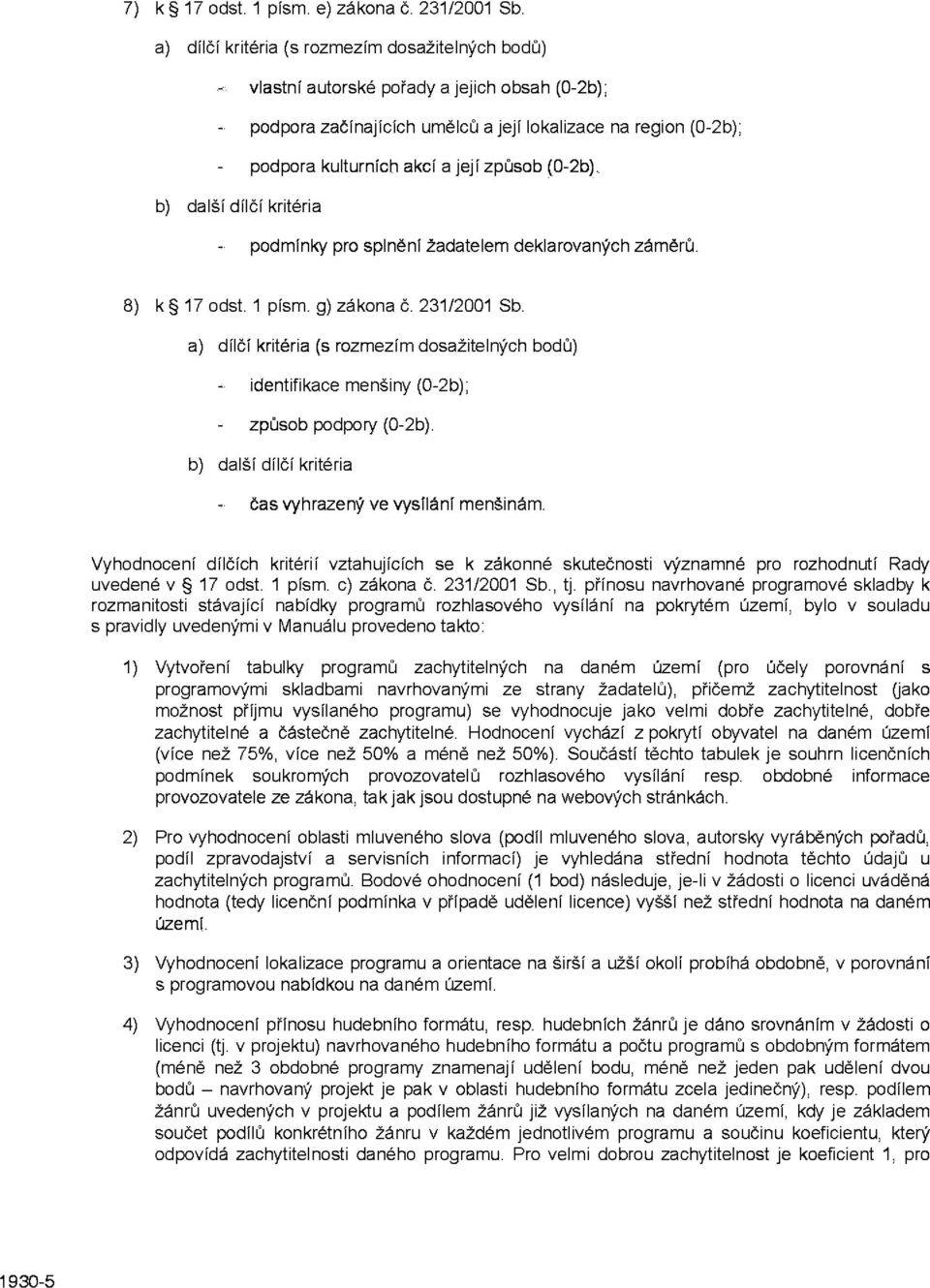 (0-2b). b) další dílčí kritéria podmínky pro splnění žadatelem deklarovaných záměrů. 8) k 17 odst. 1 písm. g) zákona č. 231/2001 Sb.