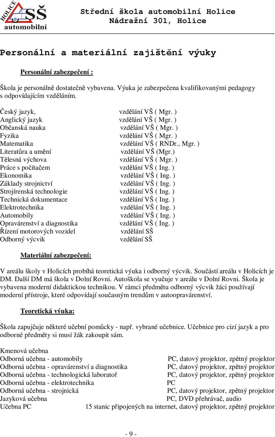 ) Literat ra a um ní vzd lání VŠ (Mgr.) lesná výchova vzd lání VŠ ( Mgr. ) ráce s po íta em vzd lání VŠ ( Ing. ) Ekonomika vzd lání VŠ ( Ing. ) Základy strojnictví vzd lání VŠ ( Ing.