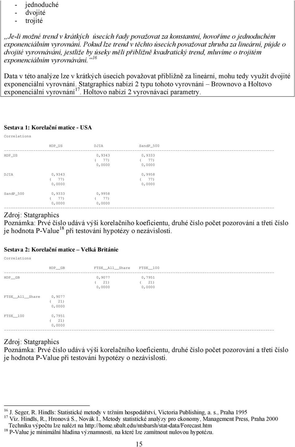 16 Data v této analýze lze v krátkých úsecích považovat přibližně za lineární, mohu tedy využít dvojité exponenciální vyrovnání.