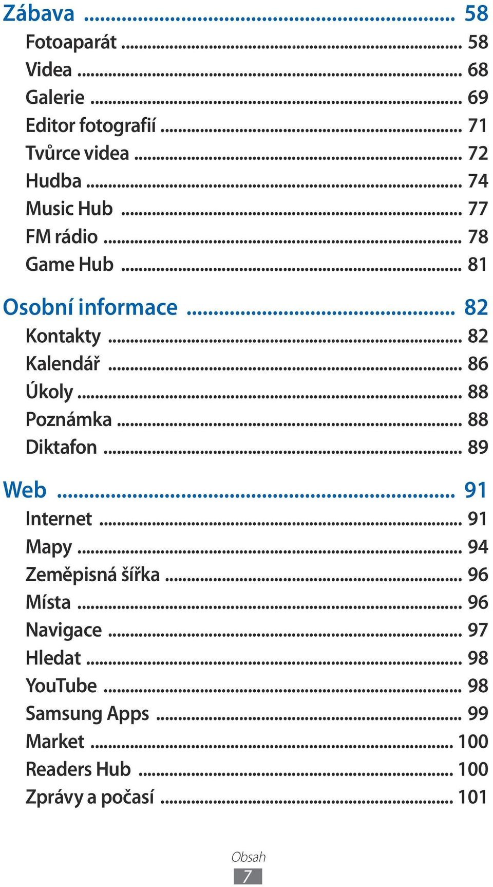 .. 88 Poznámka... 88 Diktafon... 89 Web... 9 Internet... 9 Mapy... 94 Zeměpisná šířka... 96 Místa.