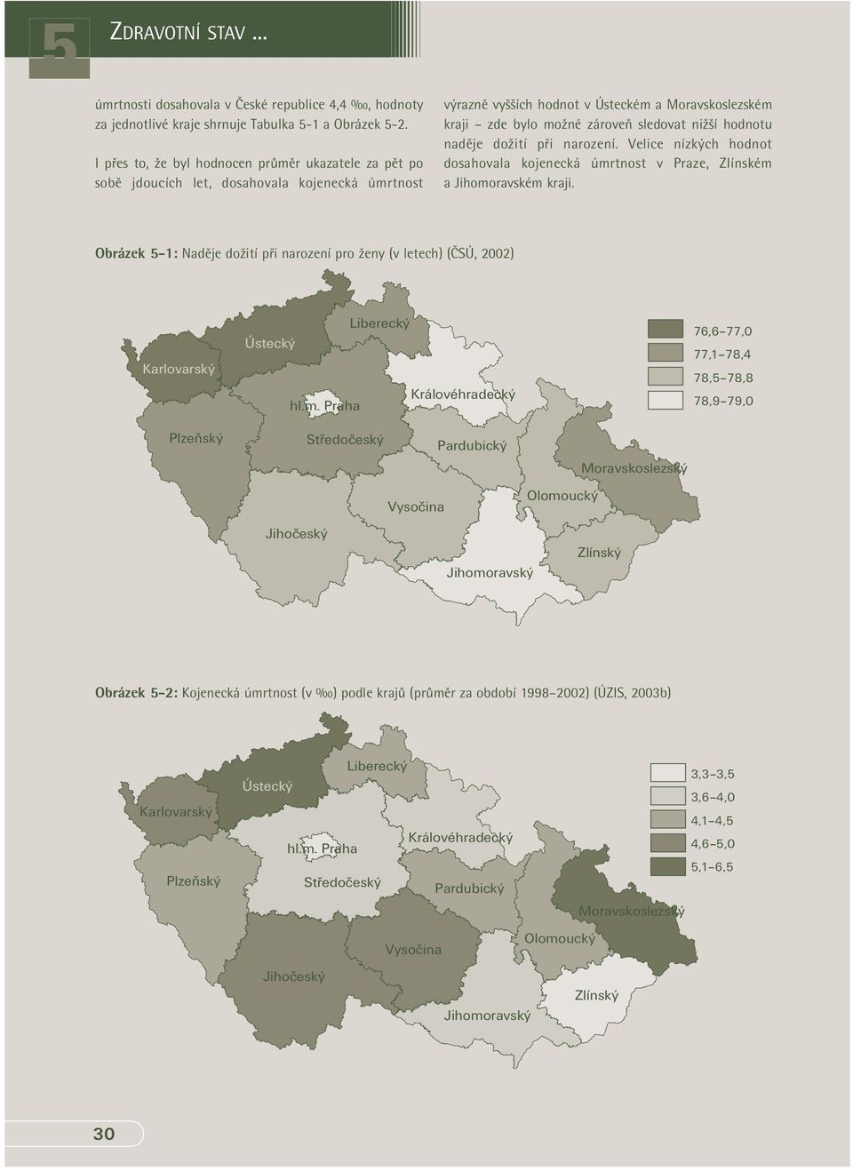 možné zároveň sledovat nižší hodnotu naděje dožití při narození. Velice nízkých hodnot dosahovala kojenecká úmrtnost v Praze, Zlínském a Jihomoravském kraji.