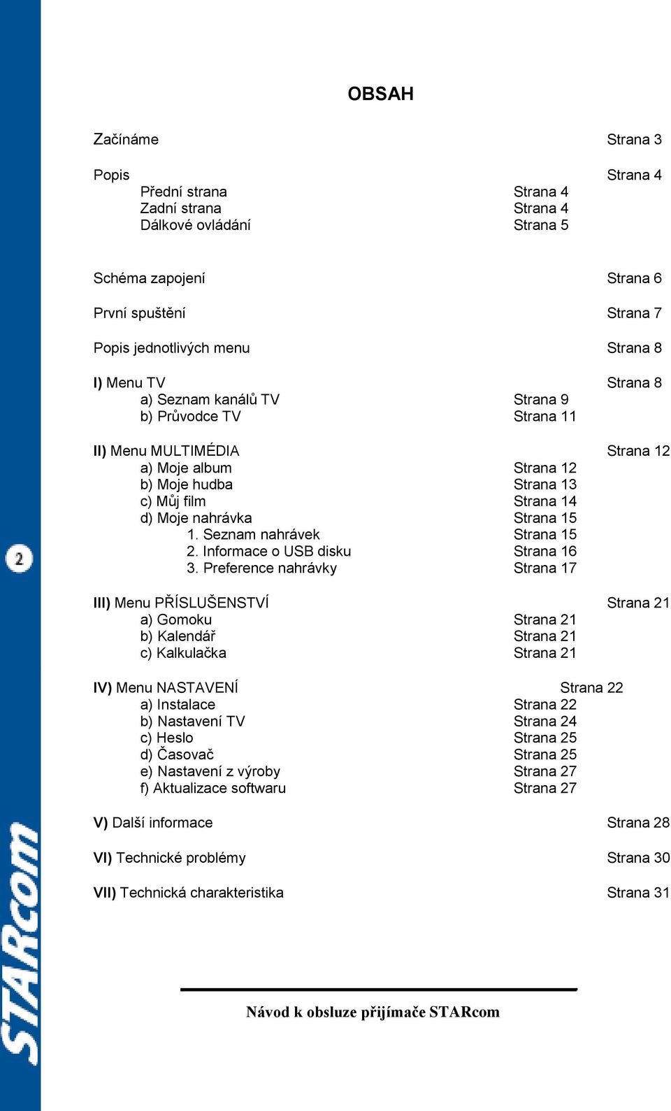 Seznam nahrávek Strana 15 2. Informace o USB disku Strana 16 3.