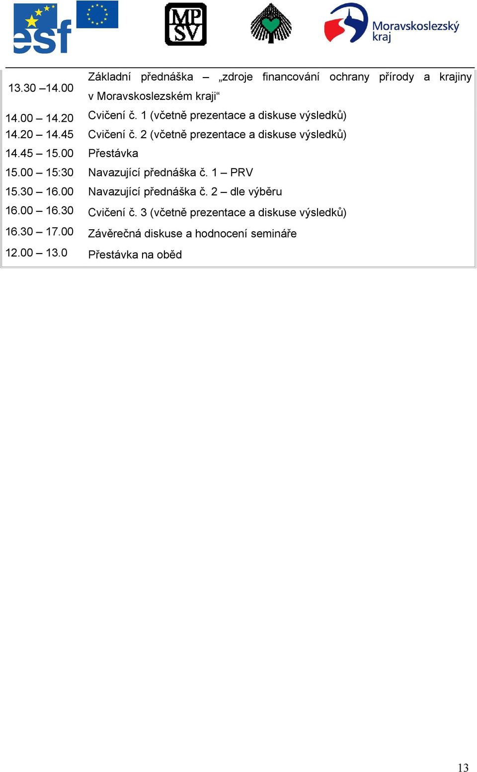 45 15.00 Přestávka 15.00 15:30 Navazující přednáška č. 1 PRV 15.30 16.00 Navazující přednáška č. 2 dle výběru 16.00 16.