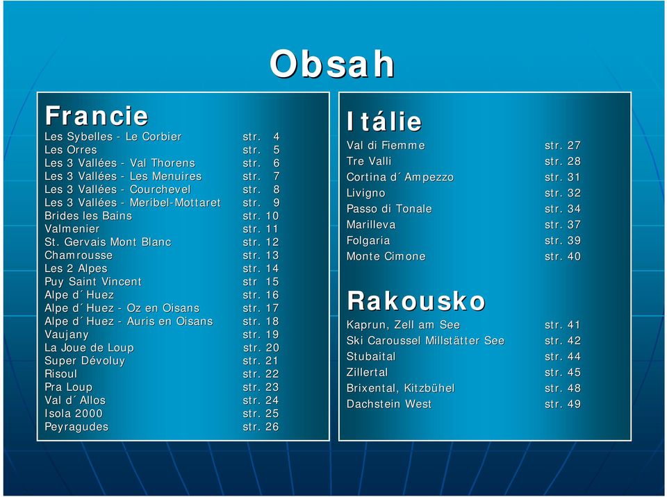 14 Puy Saint Vincent str 15 Alpe d Huez str. 16 Alpe d Huez - Oz en Oisans str. 17 Alpe d Huez - Auris en Oisans str. 18 Vaujany str. 19 La Joue de Loup str. 20 Super Dévoluy str. 21 Risoul str.