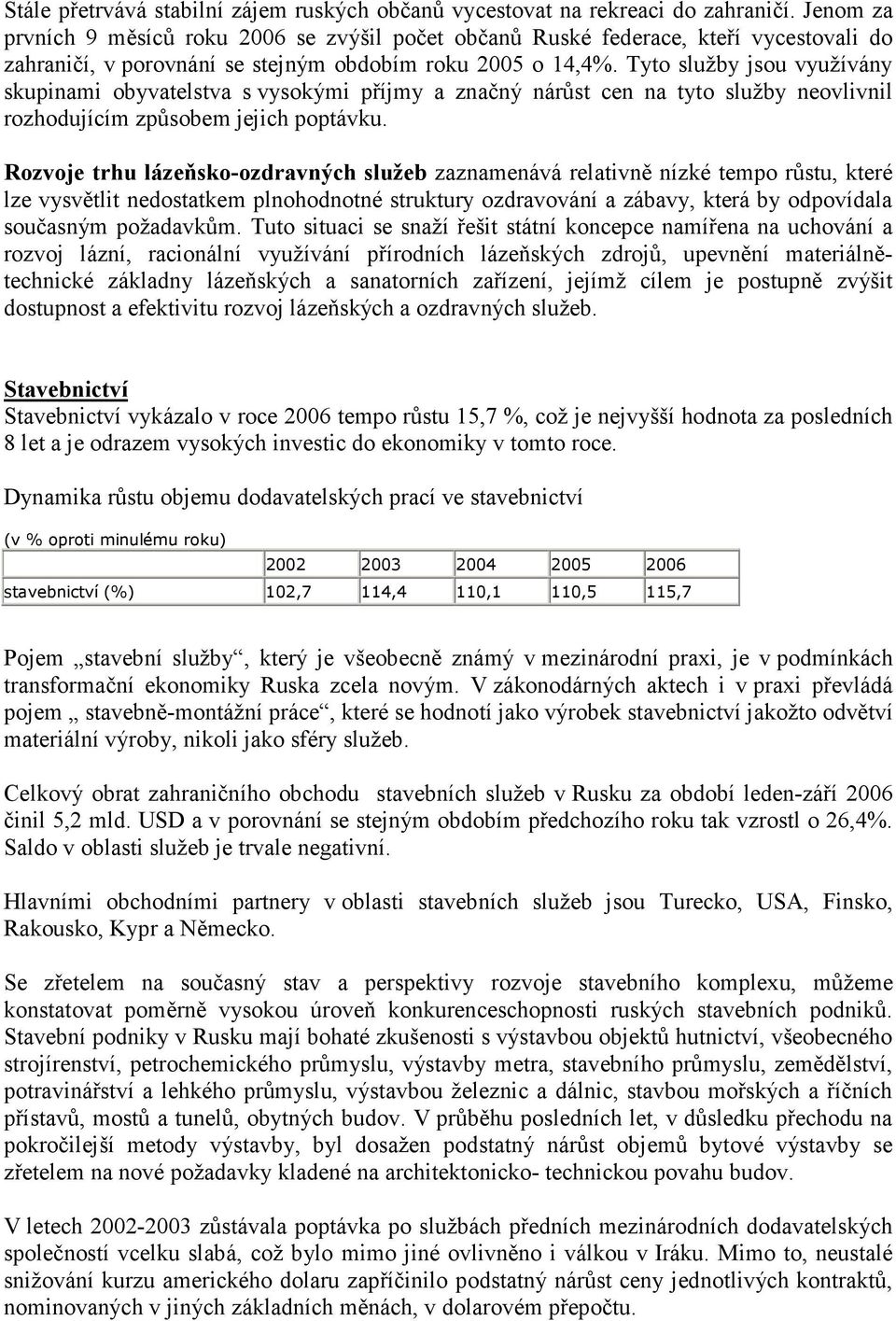 Tyto služby jsou využívány skupinami obyvatelstva s vysokými příjmy a značný nárůst cen na tyto služby neovlivnil rozhodujícím způsobem jejich poptávku.