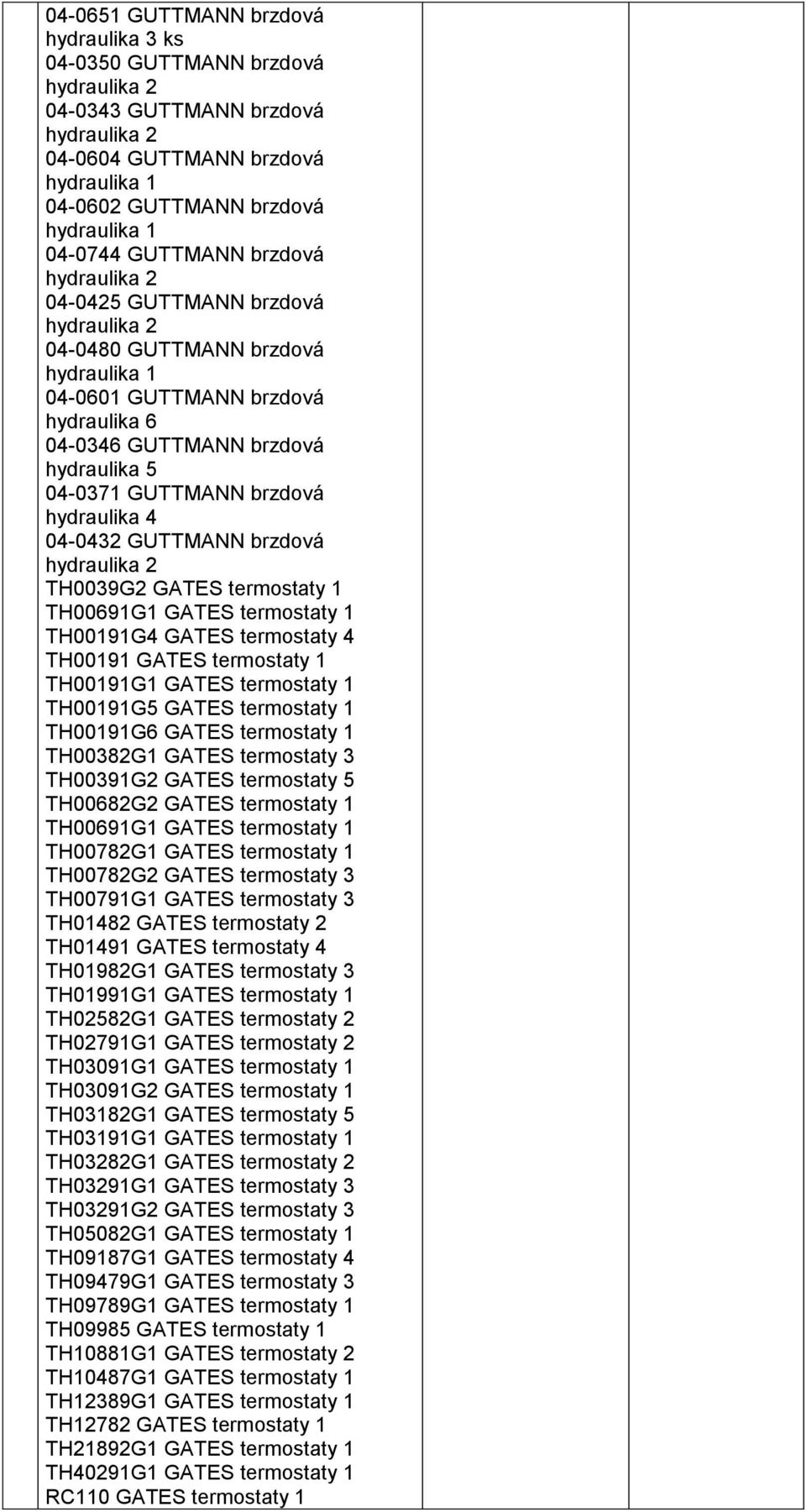 GUTTMANN brzdová hydraulika 2 TH0039G2 GATES termostaty 1 TH00691G1 GATES termostaty 1 TH00191G4 GATES termostaty 4 TH00191 GATES termostaty 1 TH00191G1 GATES termostaty 1 TH00191G5 GATES termostaty