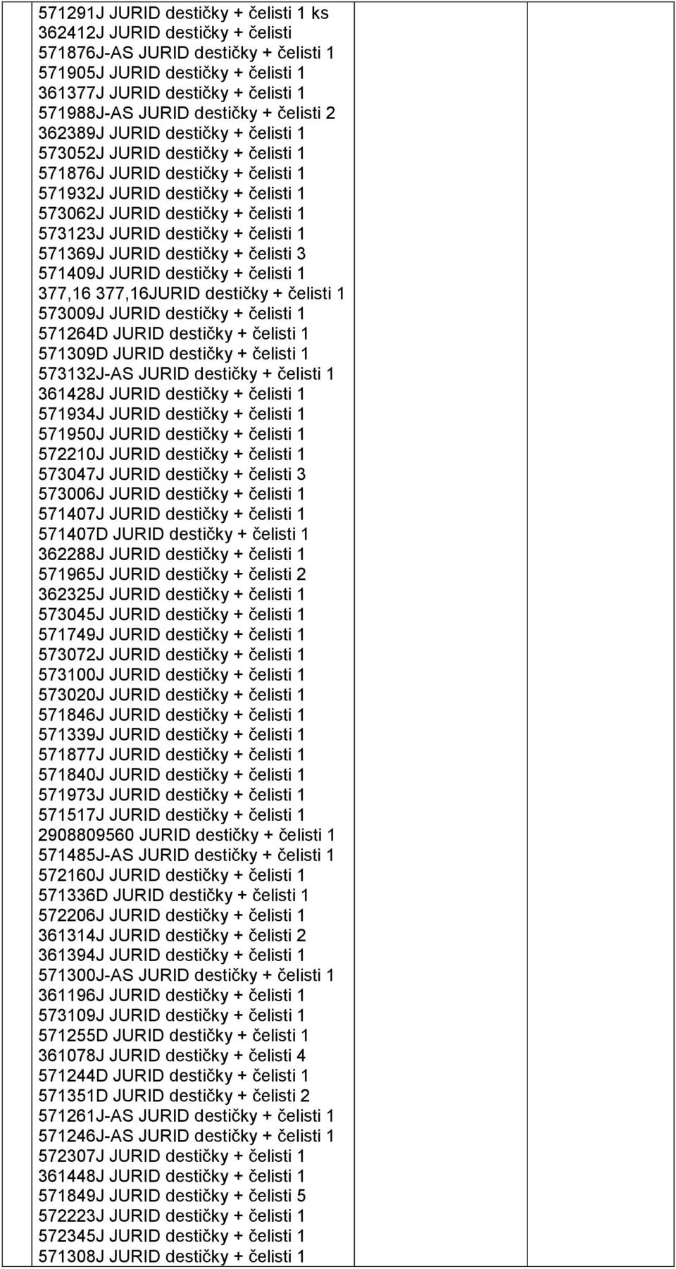 573123J JURID destičky + čelisti 1 571369J JURID destičky + čelisti 3 571409J JURID destičky + čelisti 1 377,16 377,16JURID destičky + čelisti 1 573009J JURID destičky + čelisti 1 571264D JURID