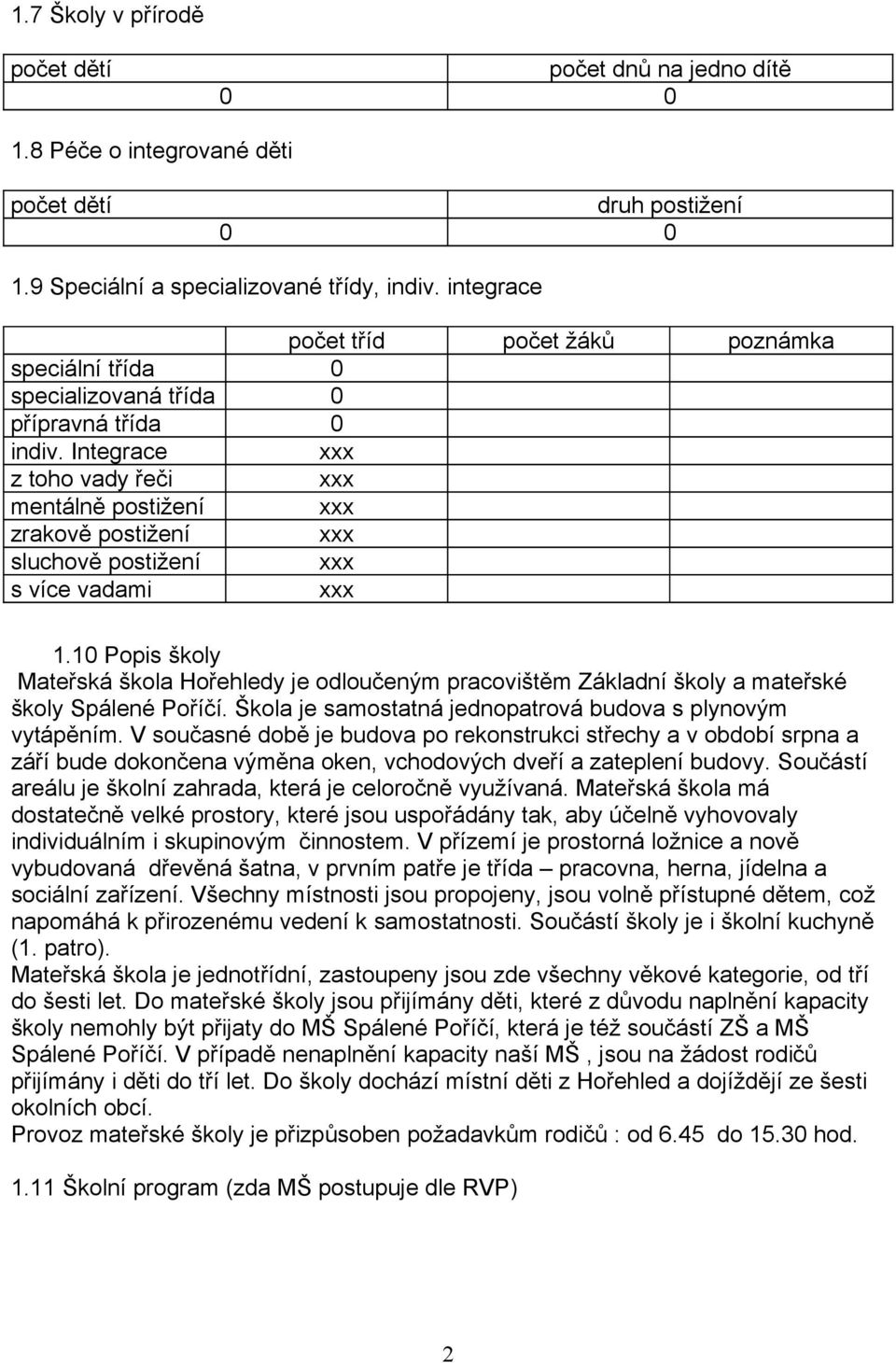 Integrace xxx z toho vady řeči xxx mentálně postižení xxx zrakově postižení xxx sluchově postižení xxx s více vadami xxx 1.