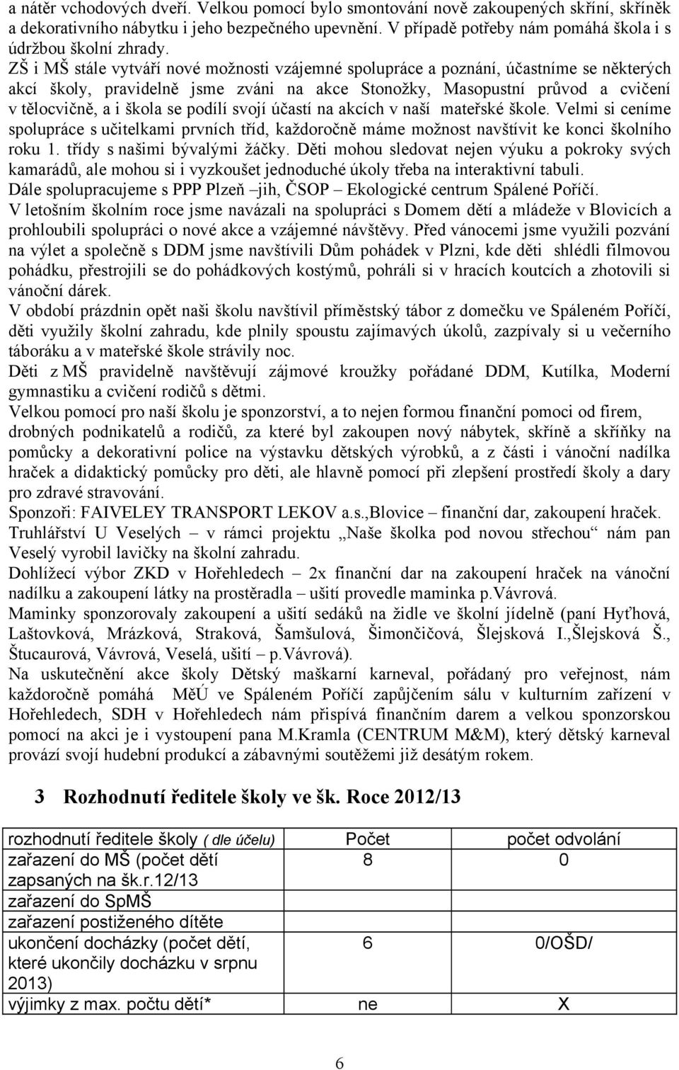 ZŠ i MŠ stále vytváří nové možnosti vzájemné spolupráce a poznání, účastníme se některých akcí školy, pravidelně jsme zváni na akce Stonožky, Masopustní průvod a cvičení v tělocvičně, a i škola se