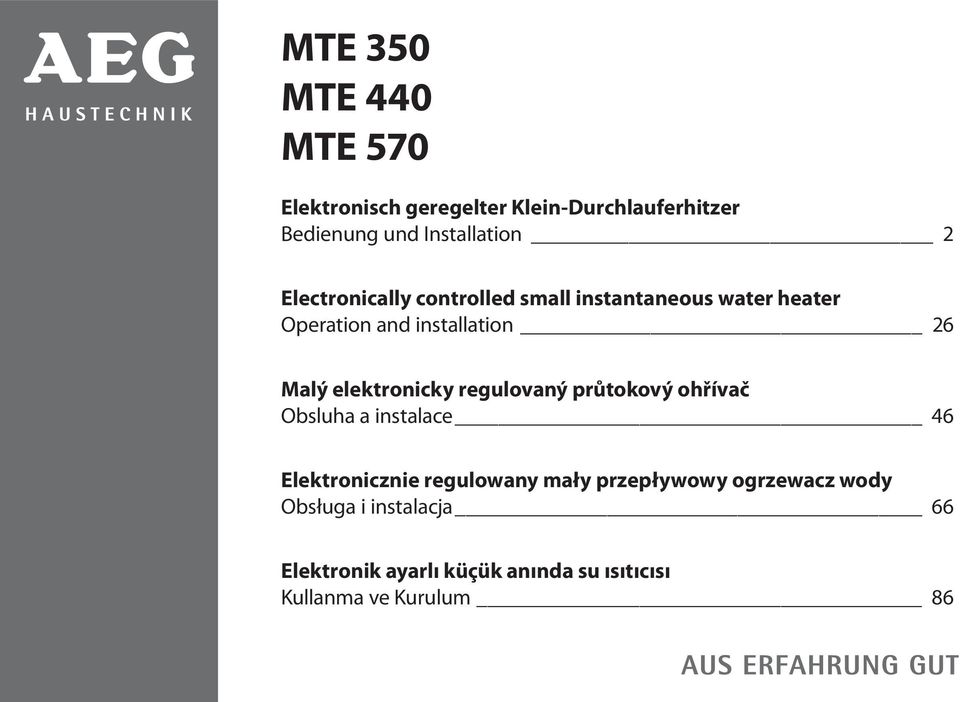 elektronicky regulovaný průtokový ohřívač Obsluha a instalace 46 Elektronicznie regulowany mały