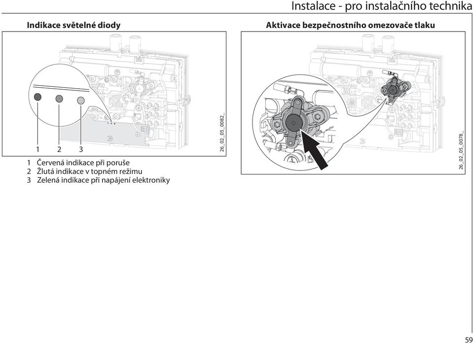 indikace při poruše 2 Žlutá indikace v topném režimu 3 Zelená