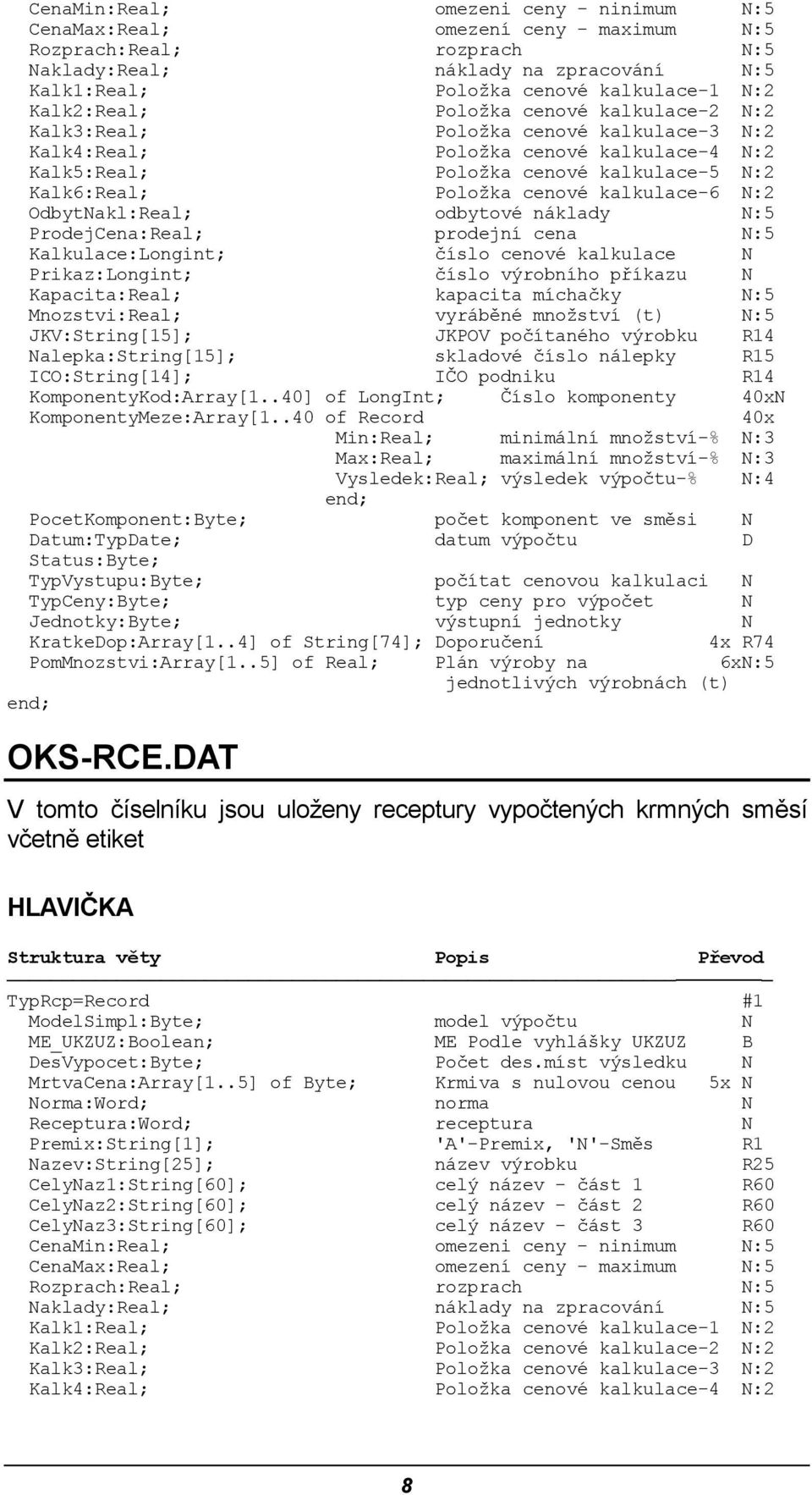 kalkulace-6 N:2 OdbytNakl:Real; odbytové náklady N:5 ProdejCena:Real; prodejní cena N:5 Kalkulace:Longint; číslo cenové kalkulace N Prikaz:Longint; číslo výrobního příkazu N Kapacita:Real; kapacita