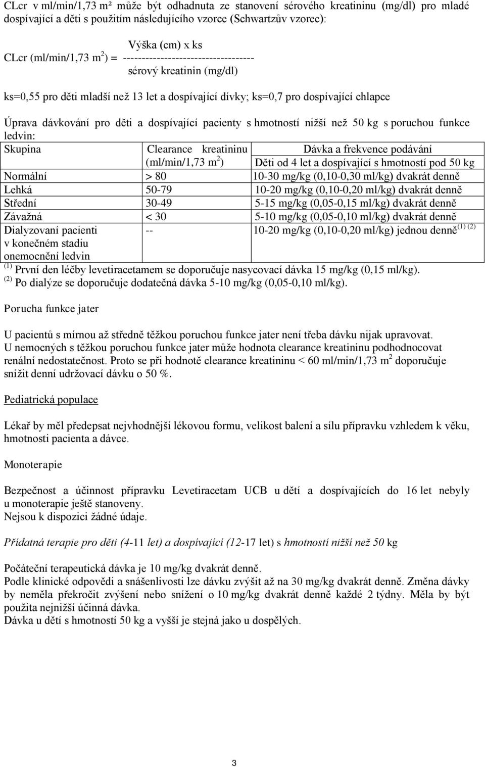 pacienty s hmotností nižší než 50 kg s poruchou funkce ledvin: Skupina Clearance kreatininu Dávka a frekvence podávání Děti od 4 let a dospívající s hmotností pod 50 kg (ml/min/1,73 m 2 ) Normální >