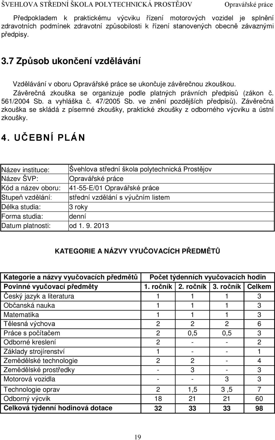 ve znění pozdějších předpisů). Závěrečná zkouška se skládá z písemné zkoušky, praktické zkoušky z odborného výcviku a ústní zkoušky. 4.