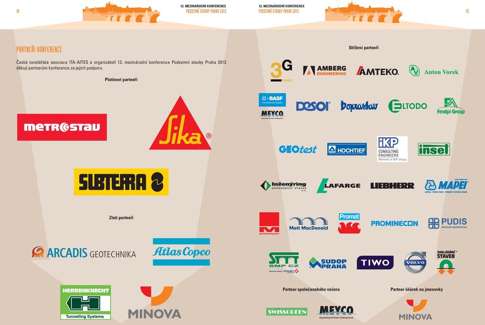 mezinárodní konference Podzemní stavby Praha 2013 děkují partnerům