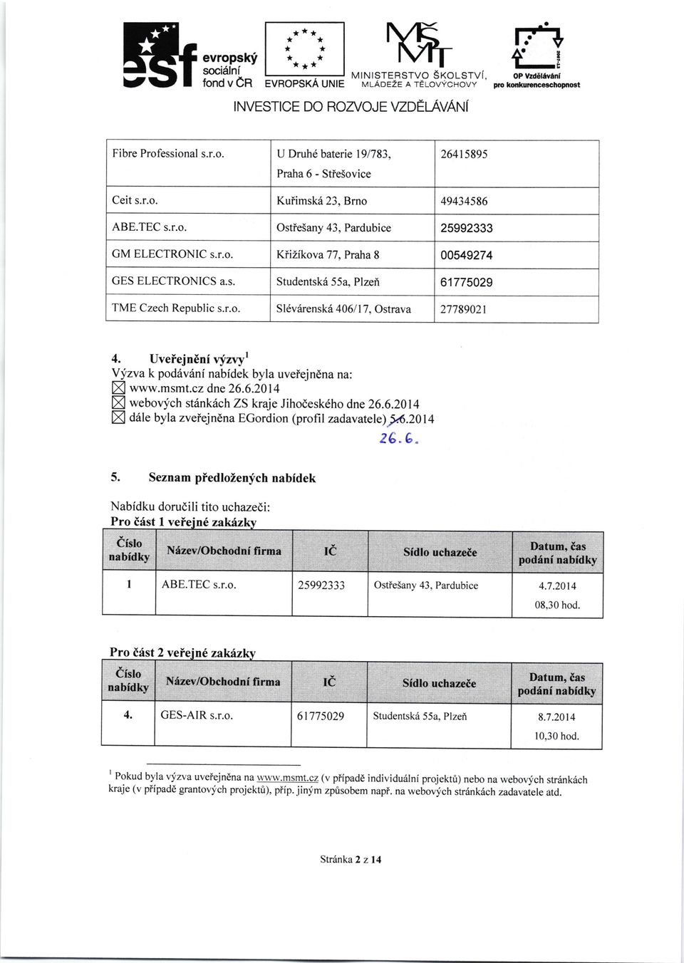 OstieSany 43, Pardubice 2veiein6 za Ndzev/Obchodni firma