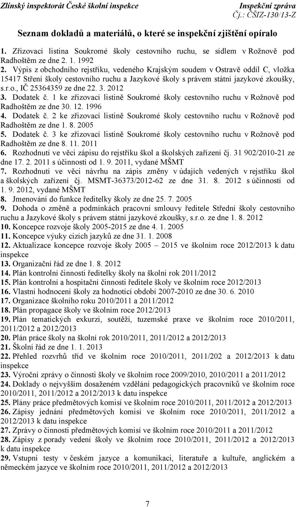 3. 2012 3. Dodatek č. 1 ke zřizovací listině Soukromé školy cestovního ruchu v Rožnově pod Radhoštěm ze dne 30. 12. 1996 4. Dodatek č. 2 ke zřizovací listině Soukromé školy cestovního ruchu v Rožnově pod Radhoštěm ze dne 1.