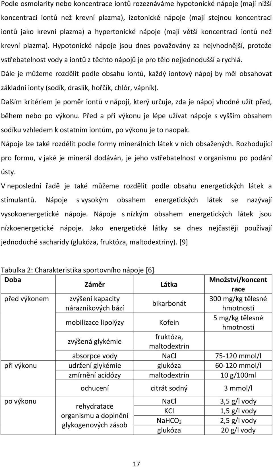 Hypotonické nápoje jsou dnes považovány za nejvhodnější, protože vstřebatelnost vody a iontů z těchto nápojů je pro tělo nejjednodušší a rychlá.