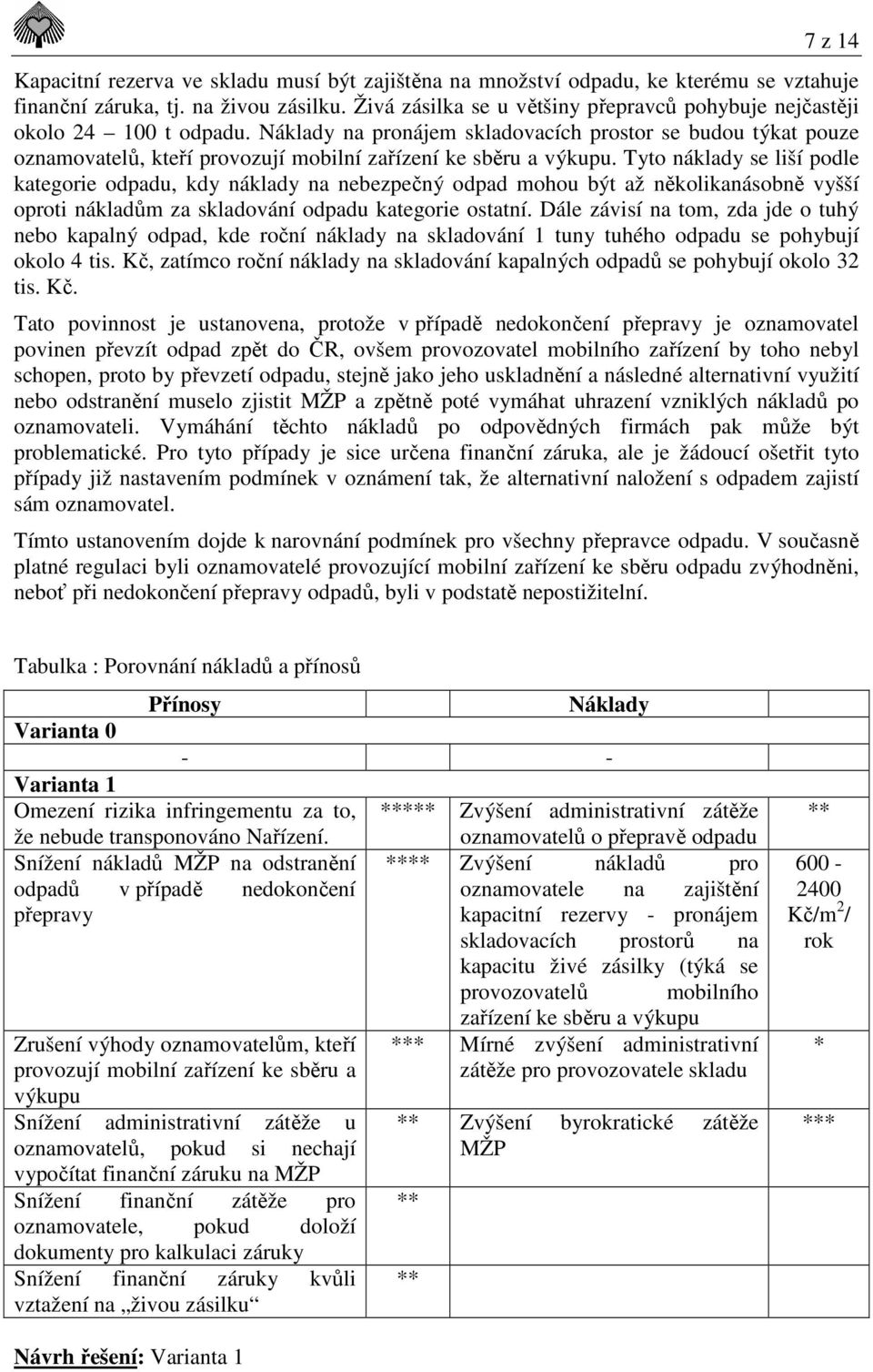 Náklady na pronájem skladovacích prostor se budou týkat pouze oznamovatelů, kteří provozují mobilní zařízení ke sběru a výkupu.