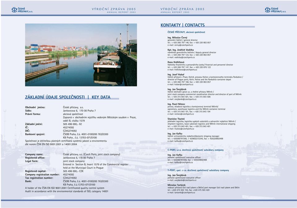 : + 42 266 797 123, fax: + 42 22 82 857 e-mail: vodicka@czechports.cz Dana Hrdliãková fieditelka finanãního a personálního úseku/ financial and personnel director tel.