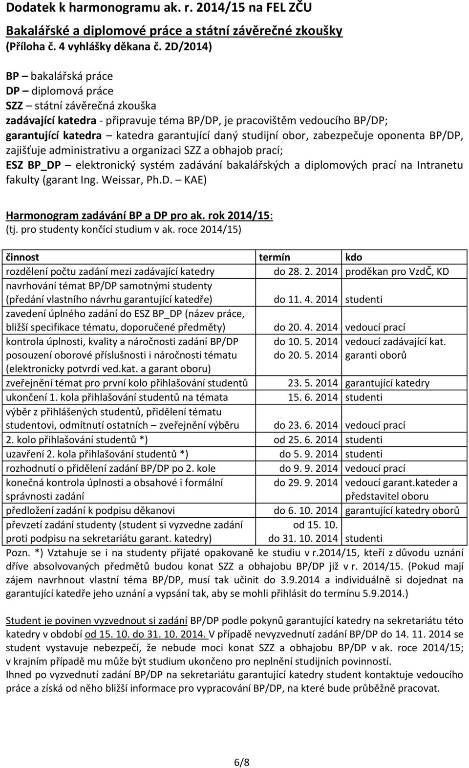 obor, zabzpčuj oponnta BP/DP, zajišťuj administrativu a organizaci SZZ a obhajob prací; ESZ BP_DP lktronický systém zadávání bakalářských a diplomových prací na Intrantu fakulty (garant Ing.