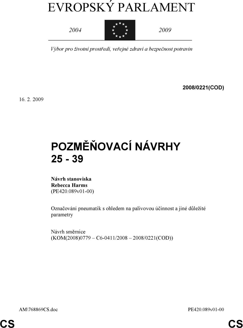 089v01-00) Označování pneumatik s ohledem na palivovou účinnost a jiné důležité