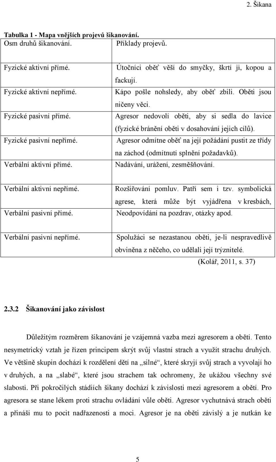 Agresor nedovolí oběti, aby si sedla do lavice (fyzické bránění oběti v dosahování jejich cílů). Agresor odmítne oběť na její poţádání pustit ze třídy na záchod (odmítnutí splnění poţadavků).