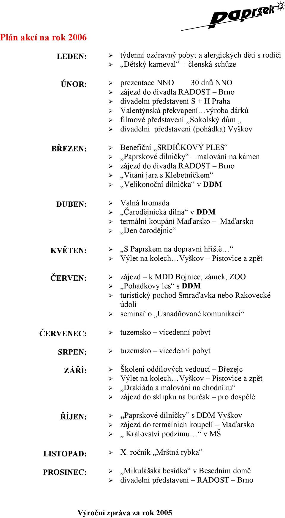 Benefiční SRDÍČKOVÝ PLES Paprskové dílničky malování na kámen zájezd do divadla RADOST Brno Vítání jara s Klebetníčkem Velikonoční dílnička v DDM Valná hromada Čarodějnická dílna v DDM termální