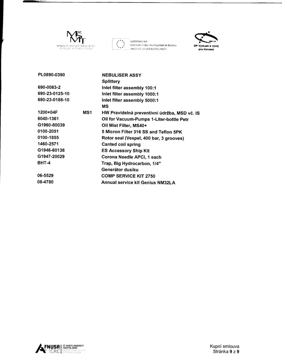 4 06-5529 08-4780 NEBULISER ASSY Splittery Inlet filter assembly 100:1 lnlet filter assembly 1000:1 Inlet filter assembly 5000:1 MS HW Pravidelnd preventivni [drzba, MSD vd.