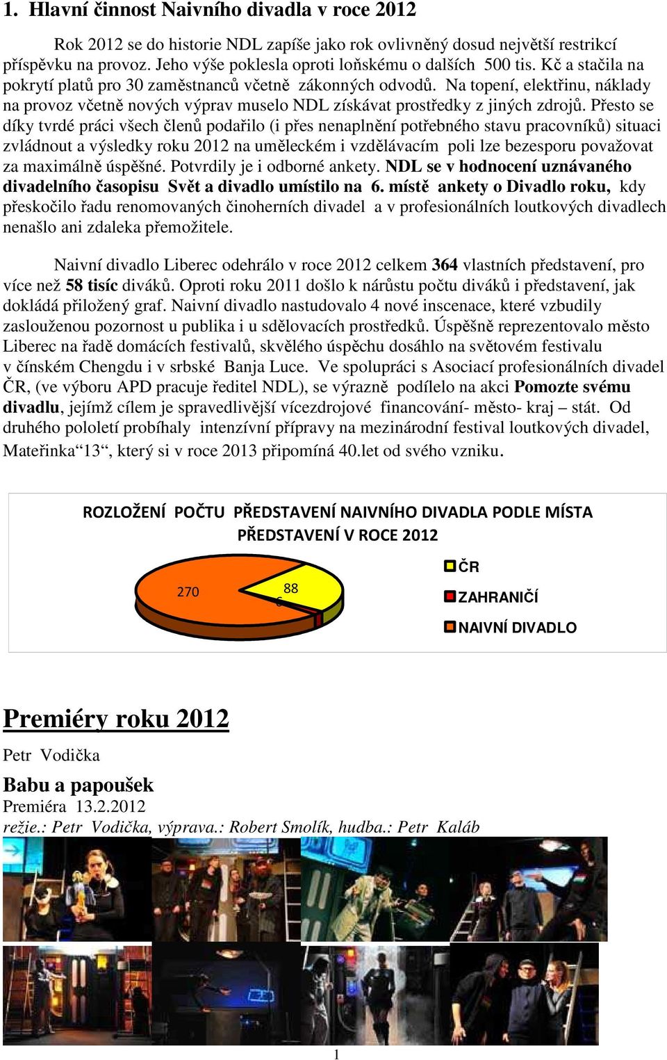 Přesto se díky tvrdé práci všech členů podařilo (i přes nenaplnění potřebného stavu pracovníků) situaci zvládnout a výsledky roku 2012 na uměleckém i vzdělávacím poli lze bezesporu považovat za