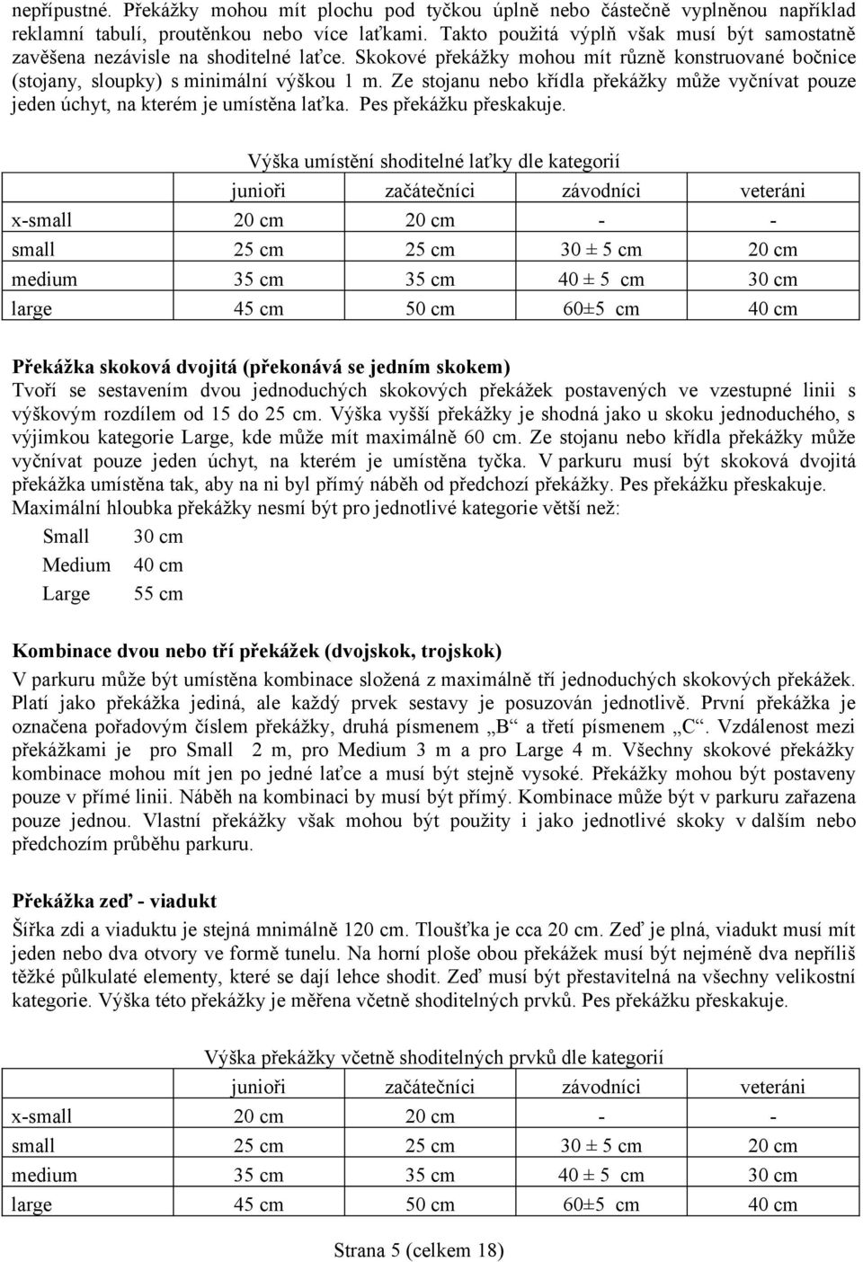 Ze stojanu nebo křídla překážky může vyčnívat pouze jeden úchyt, na kterém je umístěna laťka. Pes překážku přeskakuje.