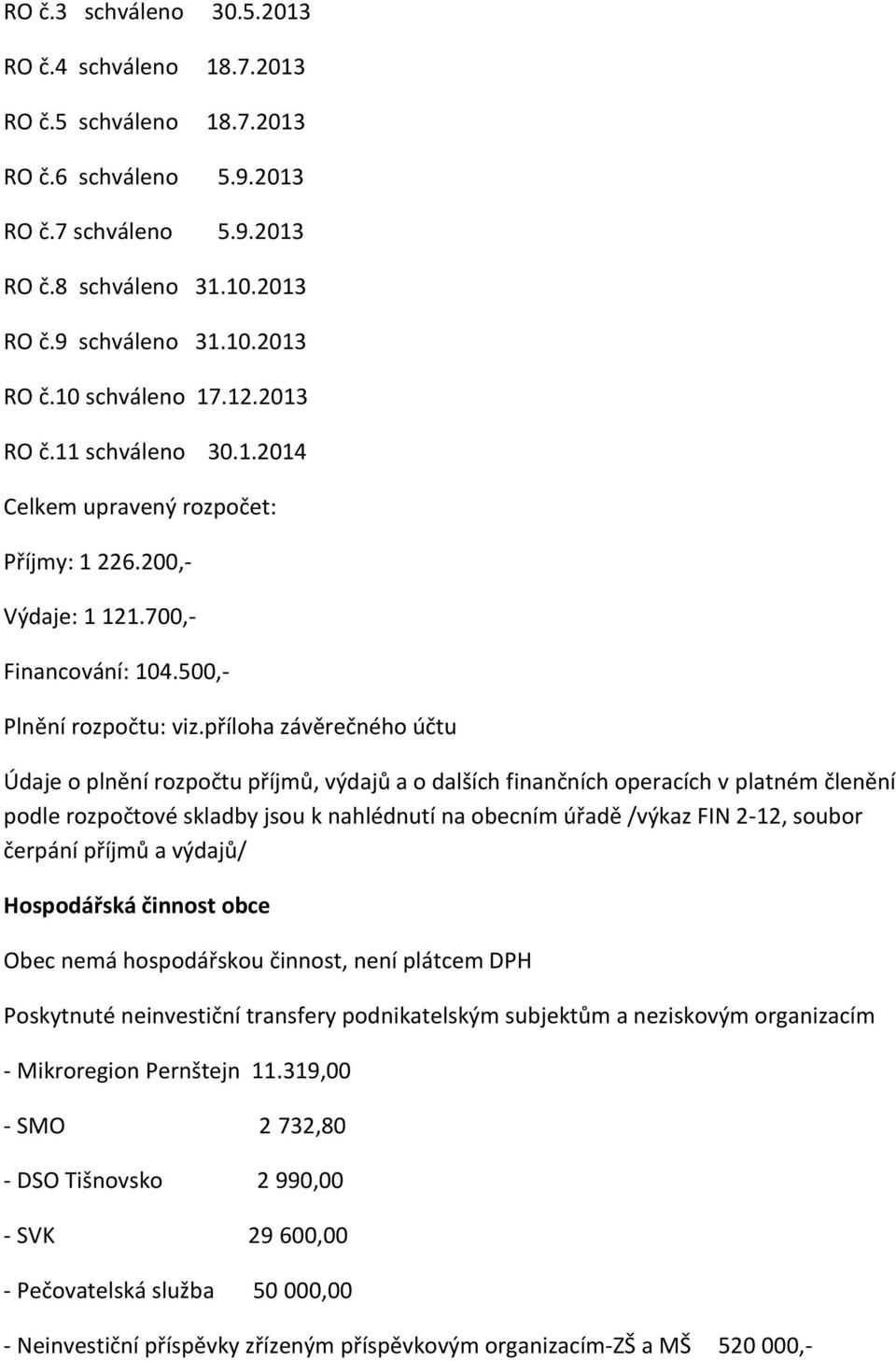 příloha závěrečného účtu Údaje o plnění rozpočtu příjmů, výdajů a o dalších finančních operacích v platném členění podle rozpočtové skladby jsou k nahlédnutí na obecním úřadě /výkaz FIN 2-12, soubor