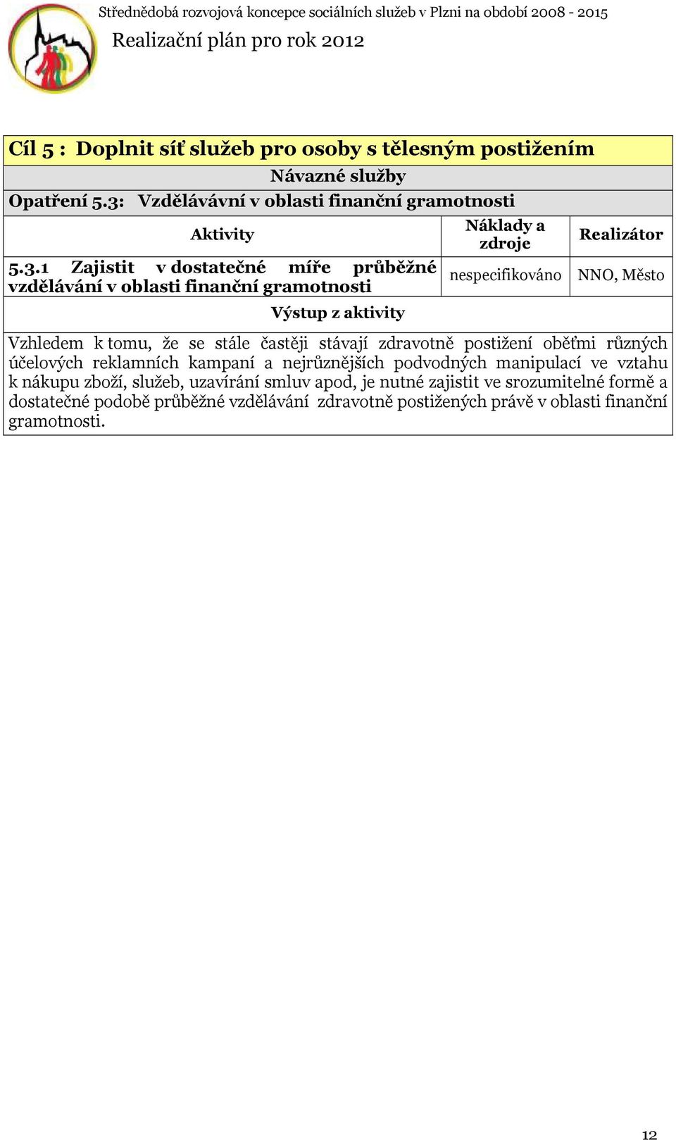 1 Zajistit v dostatečné míře průběžné vzdělávání v oblasti finanční gramotnosti Výstup z aktivity nespecifikováno NNO, Město Vzhledem k tomu, že se