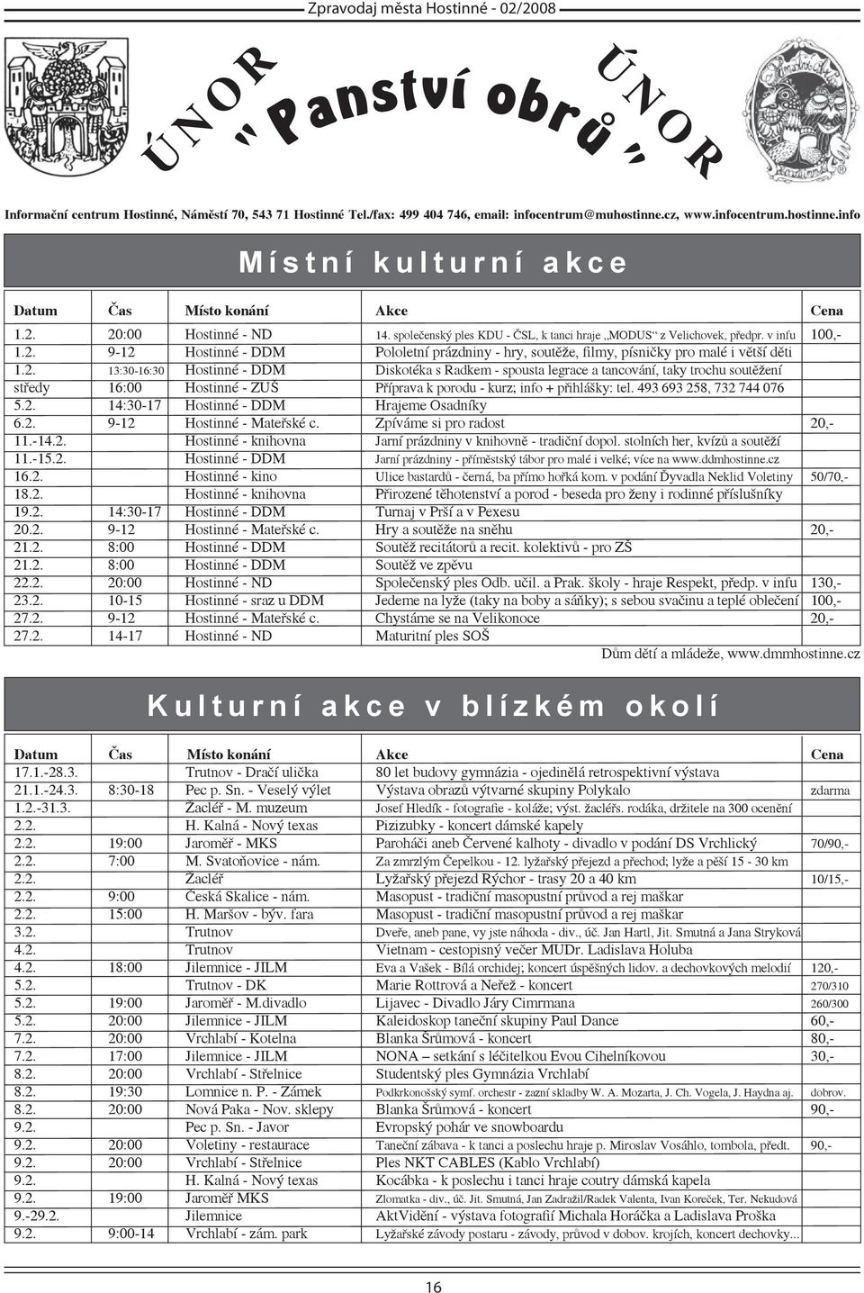 2. 13:30-16:30 Hostinné - DDM Diskotéka s Radkem - spousta legrace a tancování, taky trochu soutěžení středy 16:00 Hostinné - ZUŠ Příprava k porodu - kurz; info + přihlášky: tel.