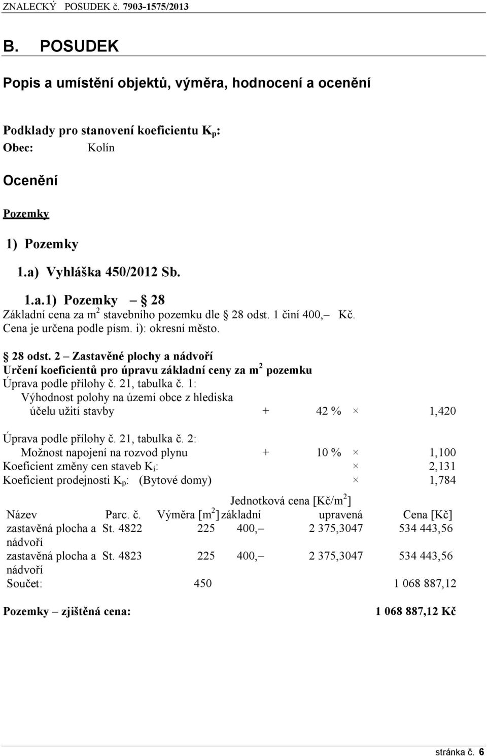 1: Výhodnost polohy na území obce z hlediska účelu užití stavby + 42 % 1,420 Úprava podle přílohy č. 21, tabulka č.