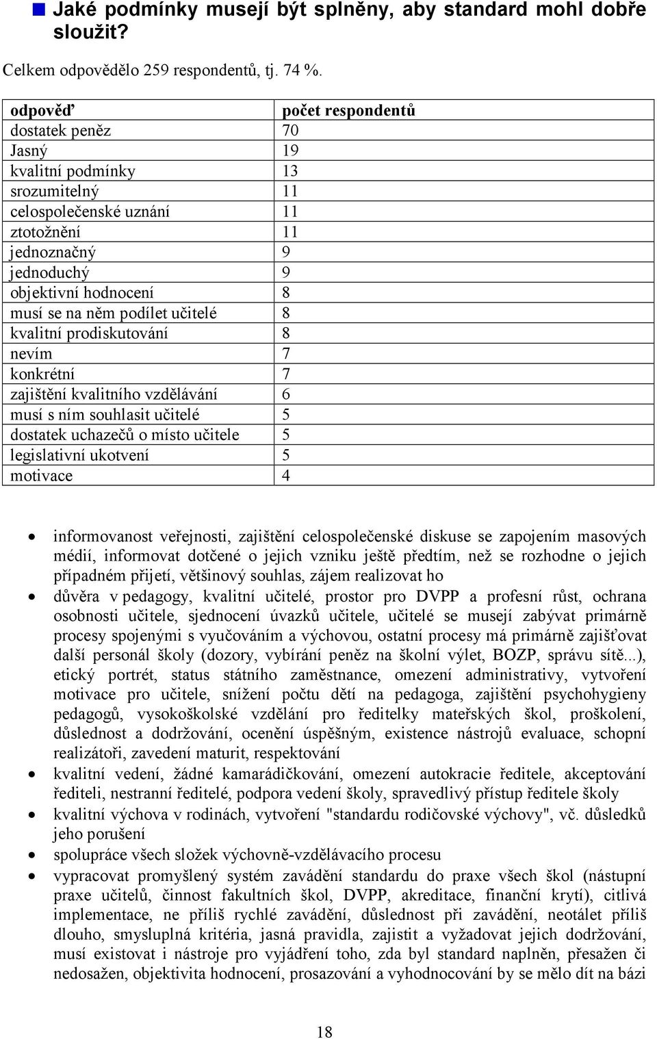 podílet učitelé 8 kvalitní prodiskutování 8 nevím 7 konkrétní 7 zajištění kvalitního vzdělávání 6 musí s ním souhlasit učitelé 5 dostatek uchazečů o místo učitele 5 legislativní ukotvení 5 motivace 4