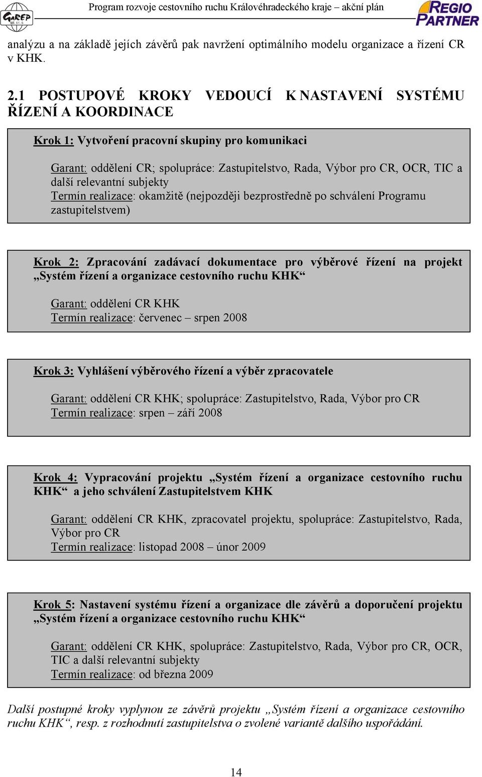 další relevantní subjekty Termín realizace: okamžitě (nejpozději bezprostředně po schválení Programu zastupitelstvem) Krok 2: Zpracování zadávací dokumentace pro výběrové řízení na projekt Systém