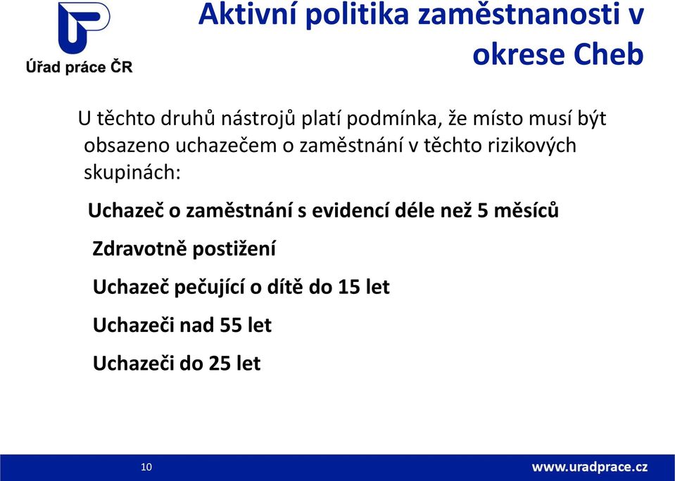 rizikových skupinách: Uchazeč o zaměstnání s evidencí déle než 5 měsíců