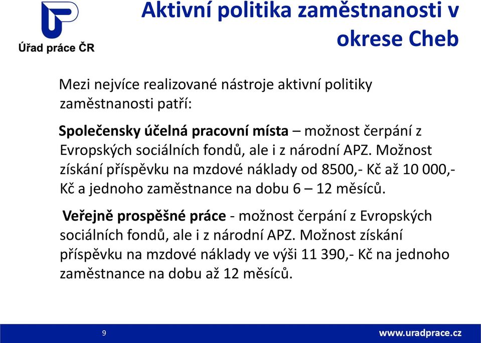 Možnost získání příspěvku na mzdové náklady od 8500,- Kč až 10 000,- Kč a jednoho zaměstnance na dobu 6 12 měsíců.