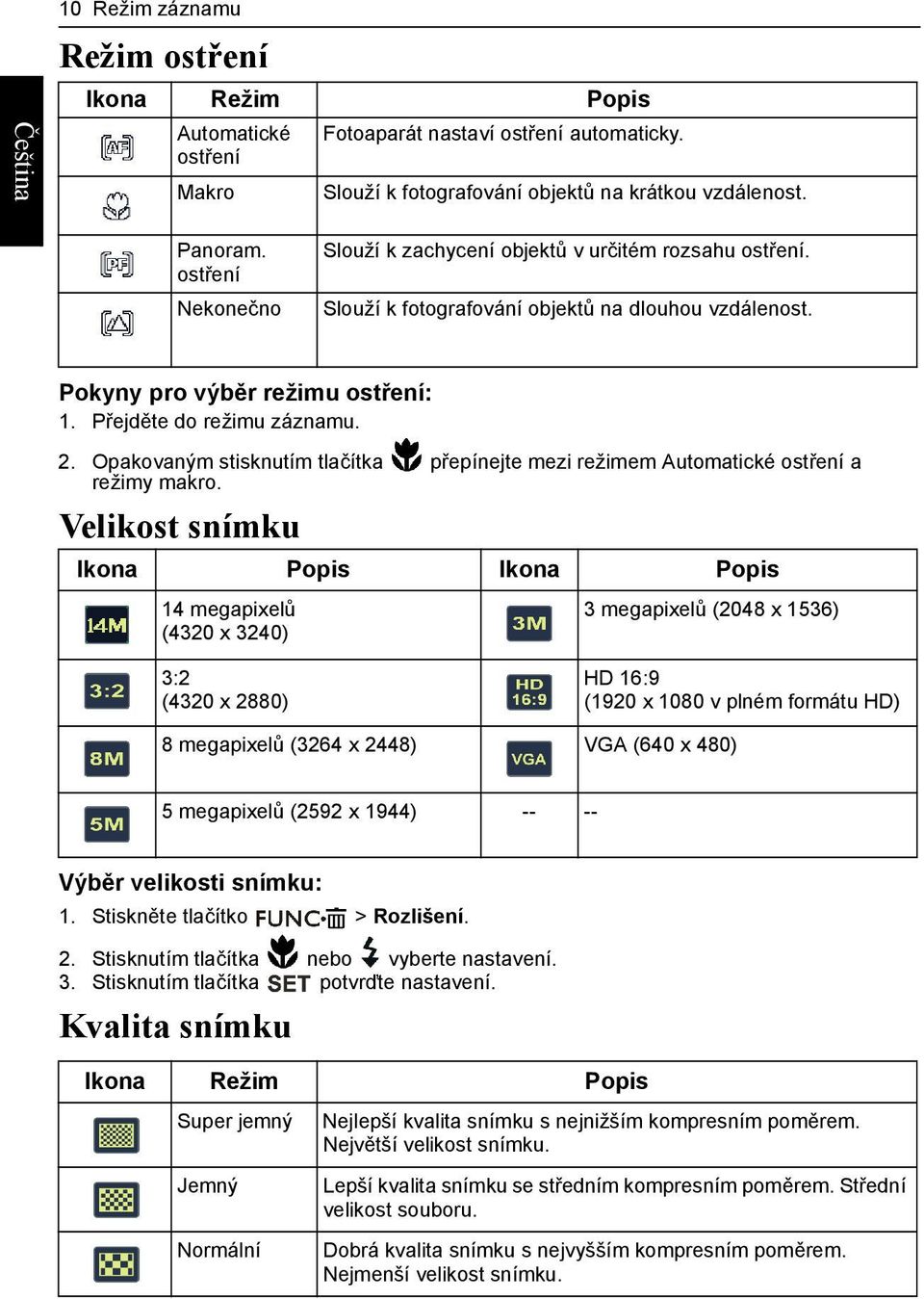 Opakovaným stisknutím tlačítka přepínejte mezi režimem Automatické ostření a režimy makro.