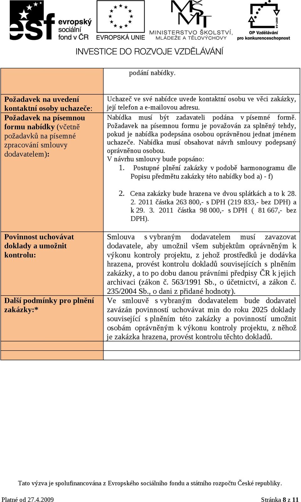 zakázky, její telefon a e-mailovou adresu. Nabídka musí být zadavateli podána v písemné formě.