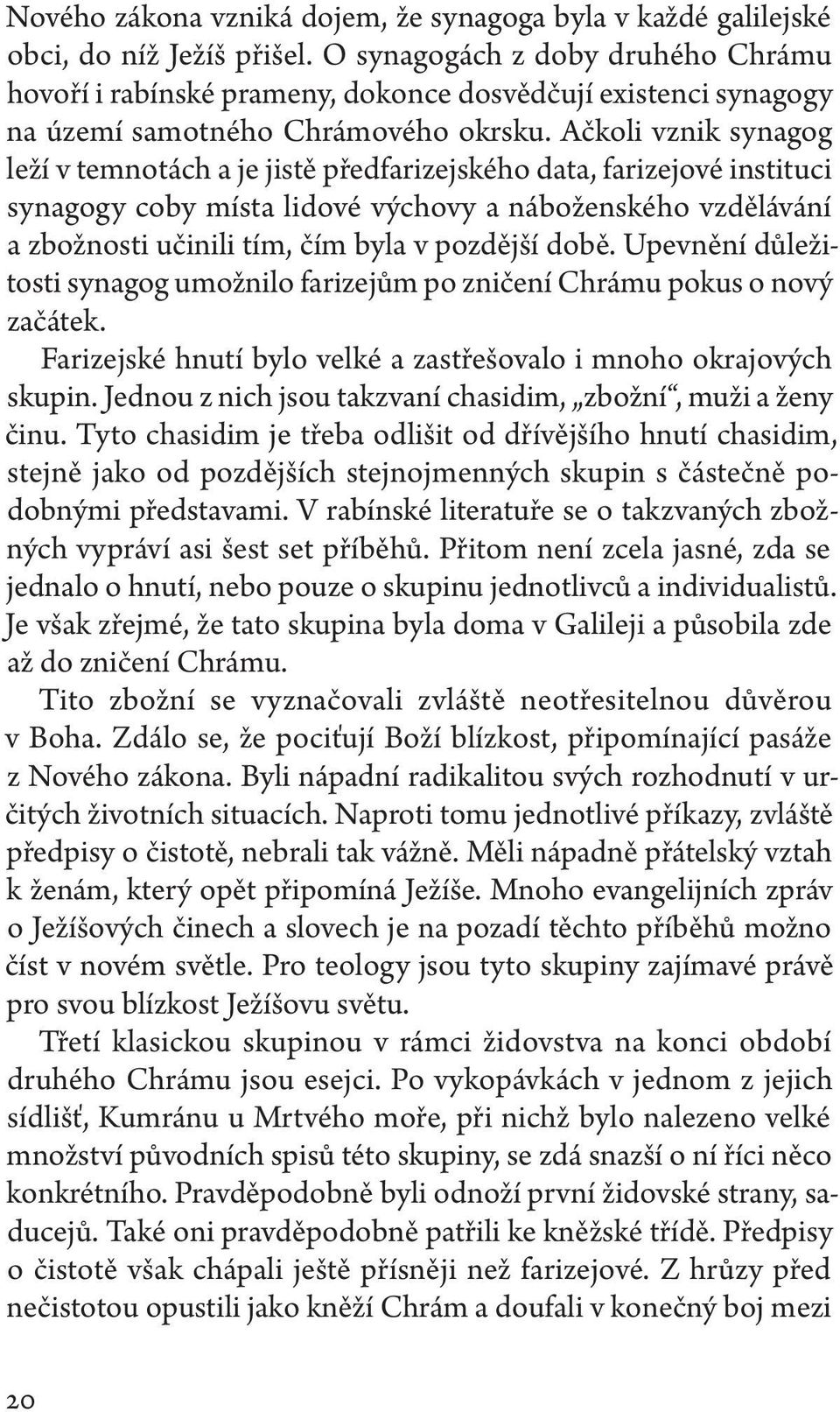 Ačkoli vznik synagog leží v temnotách a je jistě předfarizejského data, farizejové instituci synagogy coby místa lidové výchovy a náboženského vzdělávání a zbožnosti učinili tím, čím byla v pozdější