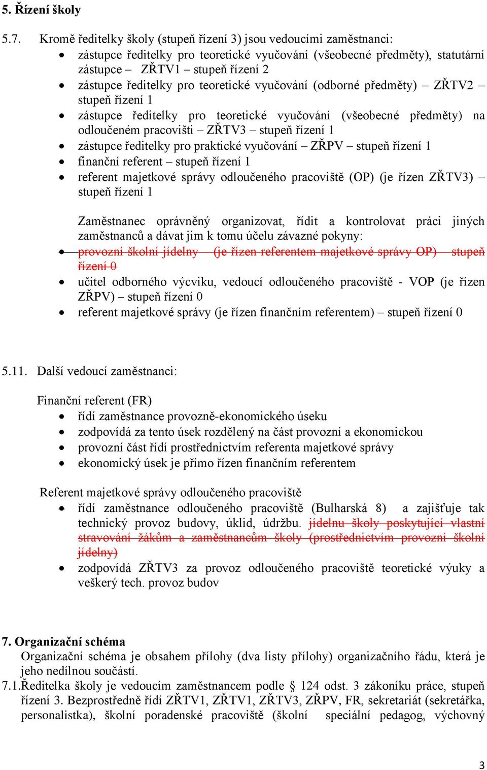 teoretické vyučování (odborné předměty) ZŘTV2 stupeň řízení 1 zástupce ředitelky pro teoretické vyučování (všeobecné předměty) na odloučeném pracovišti ZŘTV3 stupeň řízení 1 zástupce ředitelky pro